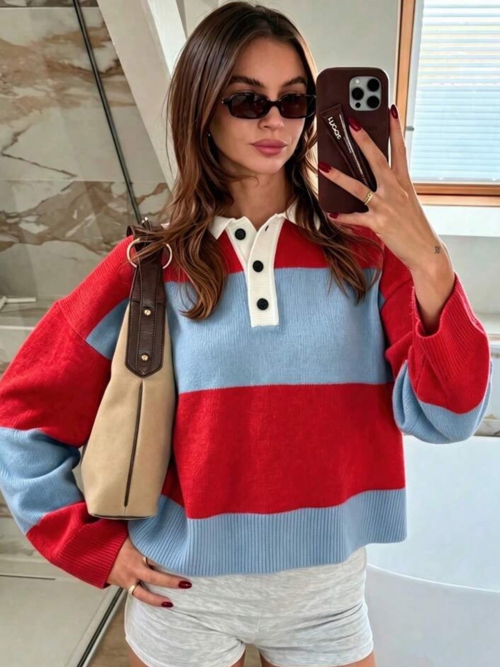 Autumn/Winter New Women's Fashion Street Minimalist Retro Colorblock Striped Top